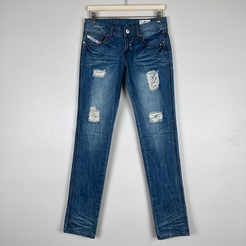 Diesel Jeans Mens 28x32 Blue Zatiny Regular Bootcut Distressed Button Fly 008AR
